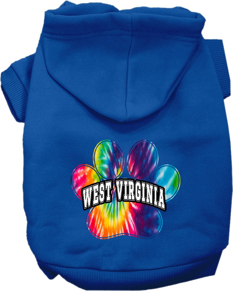 Pet Dog & Cat Screen Printed Hoodie for Medium to Large Pets (Sizes 2XL-6XL), "West Virginia Bright Tie Dye"