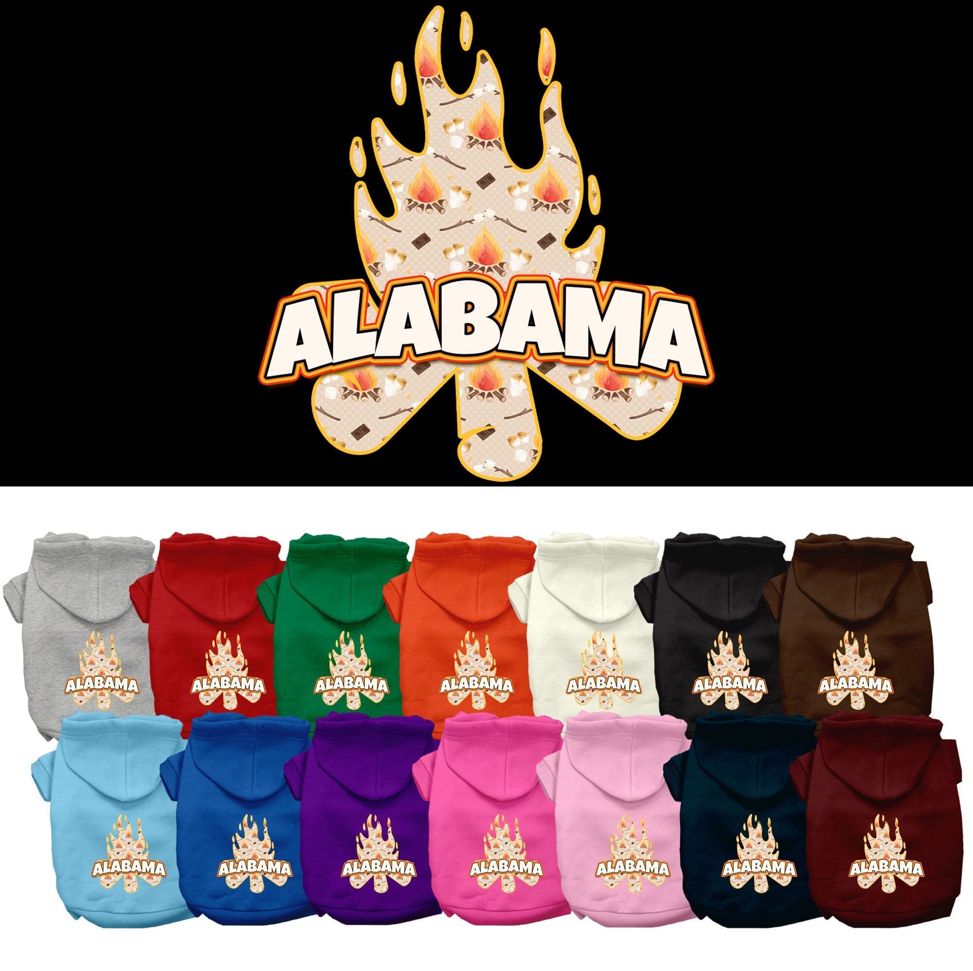 Pet Dog & Cat Screen Printed Hoodie for Small to Medium Pets (Sizes XS-XL), "Alabama Around The Campfire"