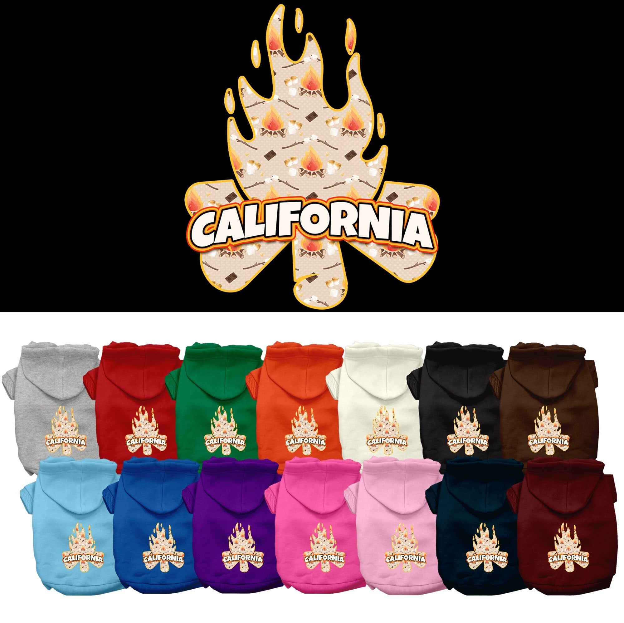 Pet Dog & Cat Screen Printed Hoodie for Medium to Large Pets (Sizes 2XL-6XL), "California Around The Campfire"