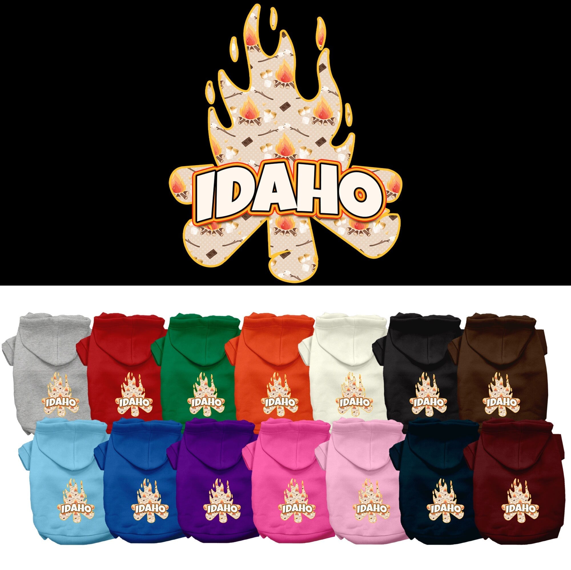 Pet Dog & Cat Screen Printed Hoodie for Medium to Large Pets (Sizes 2XL-6XL), "Idaho Around The Campfire"