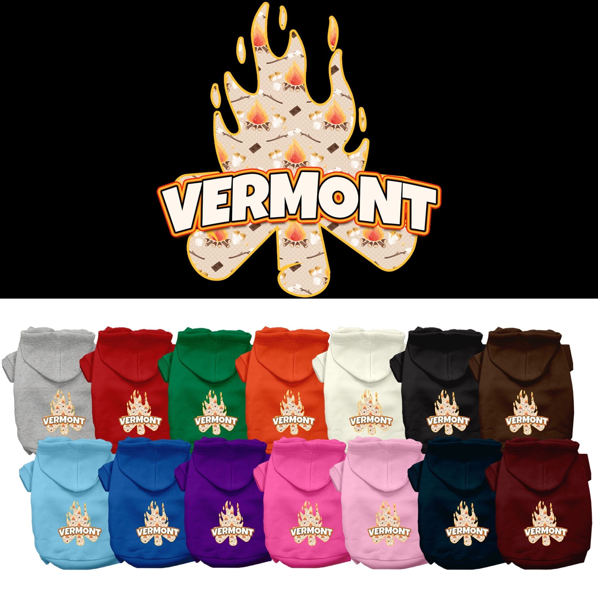 Pet Dog & Cat Screen Printed Hoodie for Medium to Large Pets (Sizes 2XL-6XL), "Vermont Around The Campfire"