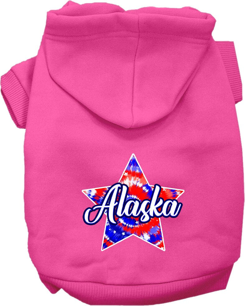 Pet Dog & Cat Screen Printed Hoodie for Medium to Large Pets (Sizes 2XL-6XL), "Alaska Patriotic Tie Dye"