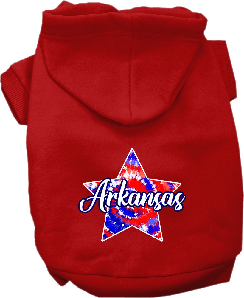 Pet Dog & Cat Screen Printed Hoodie for Small to Medium Pets (Sizes XS-XL), "Arkansas Patriotic Tie Dye"