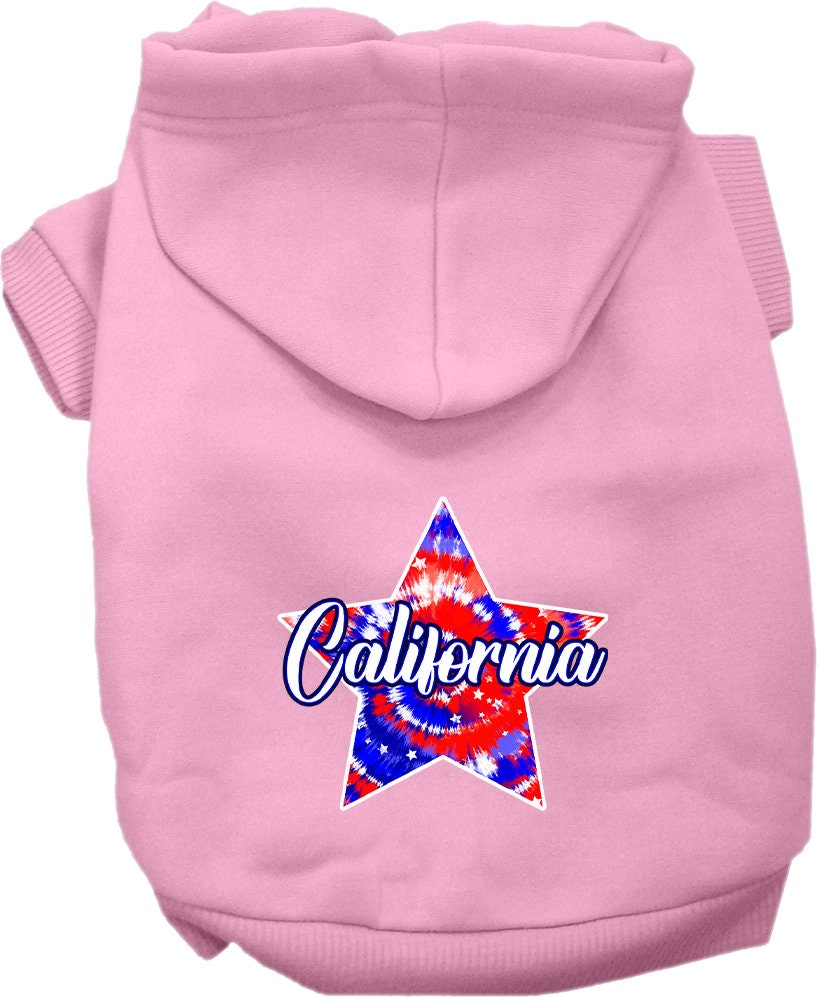 Pet Dog & Cat Screen Printed Hoodie for Small to Medium Pets (Sizes XS-XL), "California Patriotic Tie Dye"