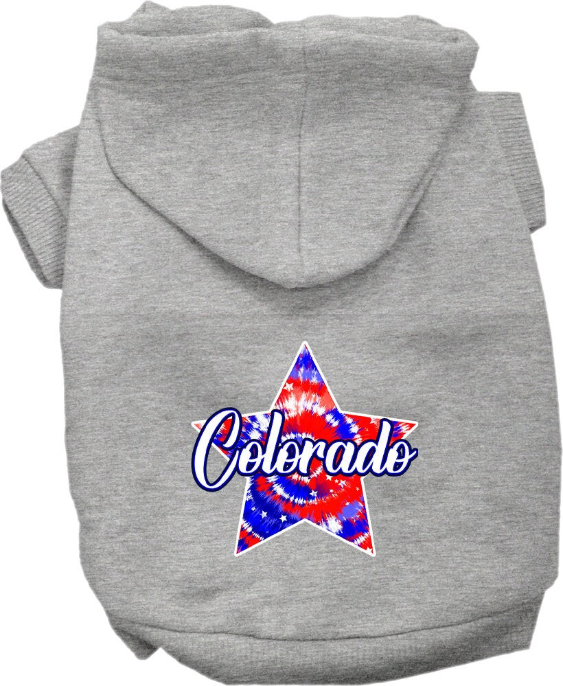 Pet Dog & Cat Screen Printed Hoodie for Medium to Large Pets (Sizes 2XL-6XL), "Colorado Patriotic Tie Dye"