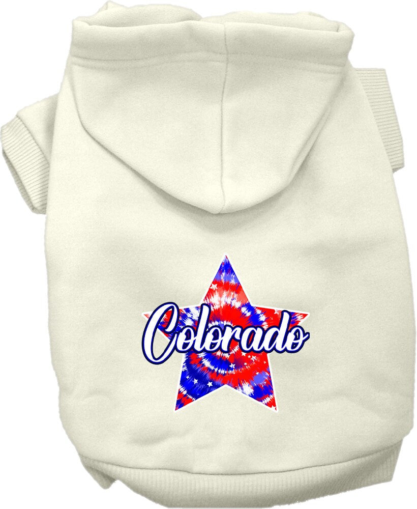 Pet Dog & Cat Screen Printed Hoodie for Medium to Large Pets (Sizes 2XL-6XL), "Colorado Patriotic Tie Dye"