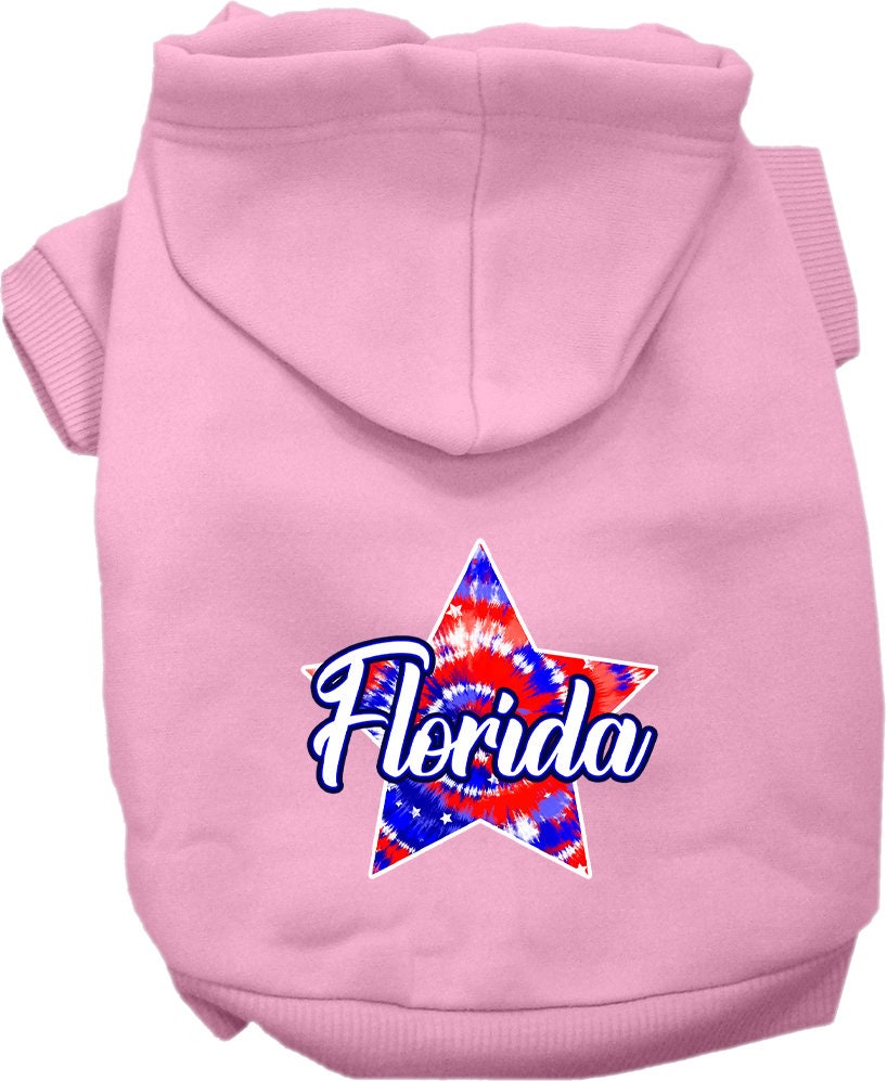 Pet Dog & Cat Screen Printed Hoodie for Medium to Large Pets (Sizes 2XL-6XL), "Florida Patriotic Tie Dye"