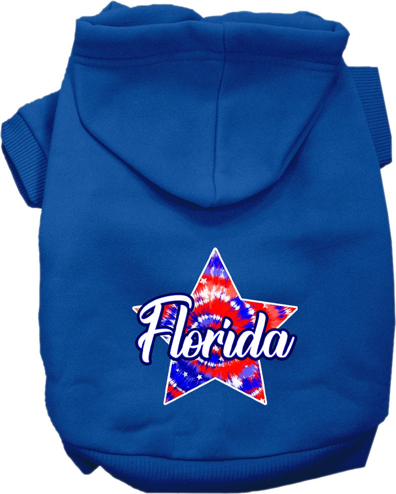 Pet Dog & Cat Screen Printed Hoodie for Medium to Large Pets (Sizes 2XL-6XL), "Florida Patriotic Tie Dye"