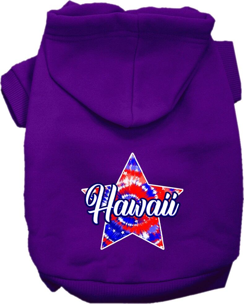 Pet Dog & Cat Screen Printed Hoodie for Small to Medium Pets (Sizes XS-XL), "Hawaii Patriotic Tie Dye"