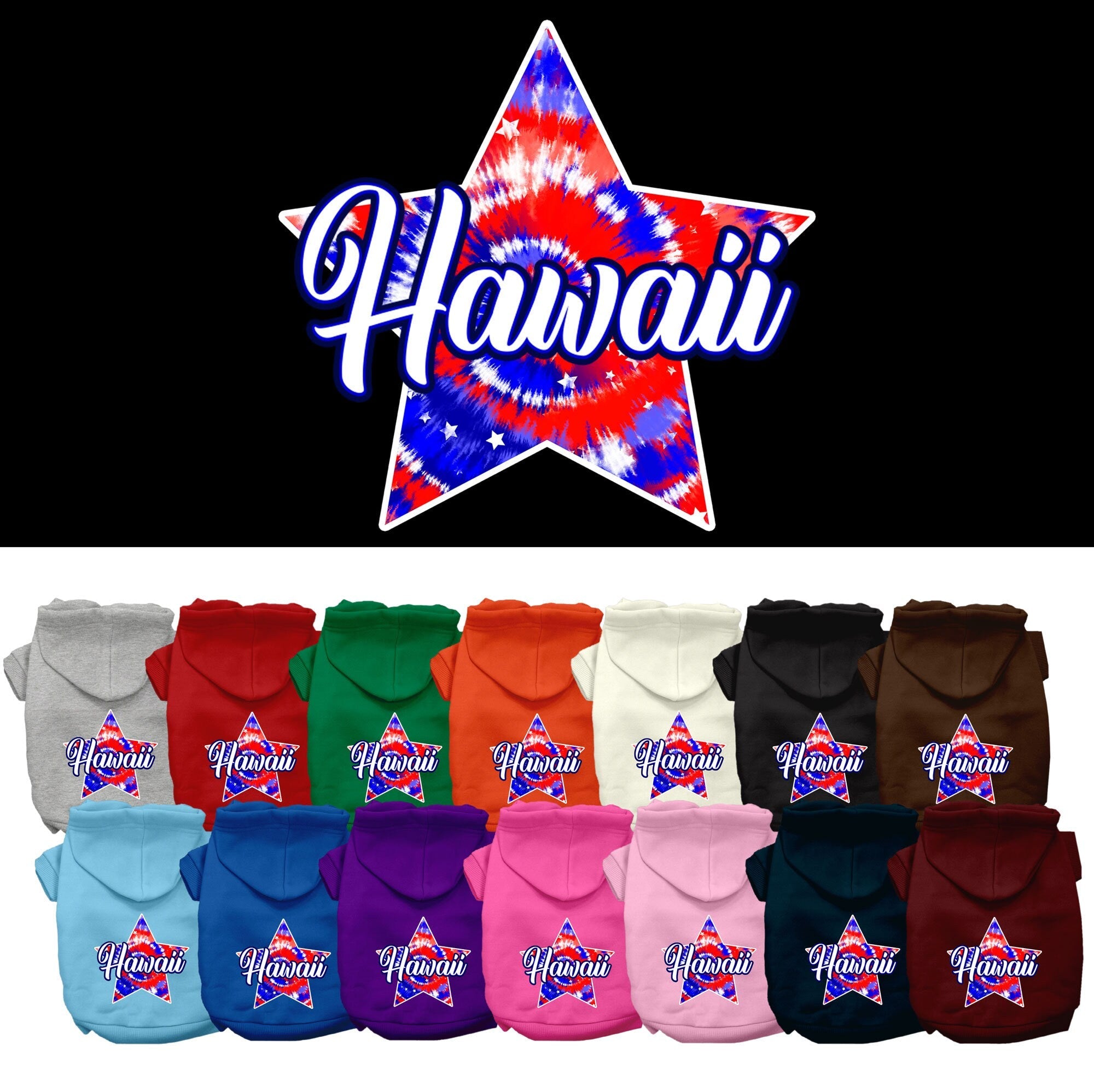 Pet Dog & Cat Screen Printed Hoodie for Small to Medium Pets (Sizes XS-XL), "Hawaii Patriotic Tie Dye"