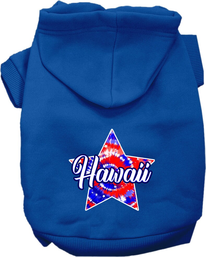 Pet Dog & Cat Screen Printed Hoodie for Medium to Large Pets (Sizes 2XL-6XL), "Hawaii Patriotic Tie Dye"