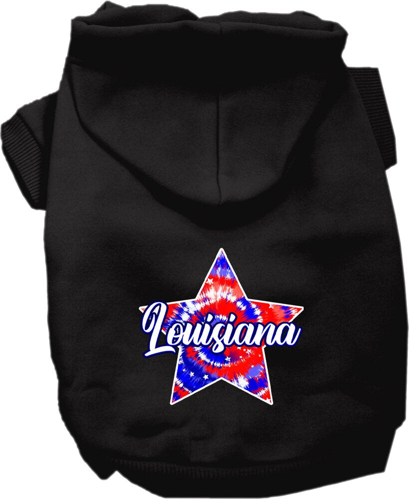 Pet Dog & Cat Screen Printed Hoodie for Small to Medium Pets (Sizes XS-XL), "Louisiana Patriotic Tie Dye"