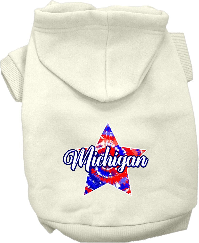 Pet Dog & Cat Screen Printed Hoodie for Medium to Large Pets (Sizes 2XL-6XL), "Michigan Patriotic Tie Dye"