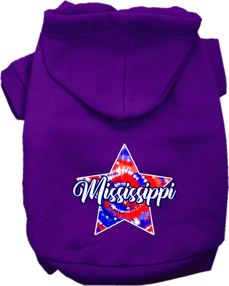 Pet Dog & Cat Screen Printed Hoodie for Medium to Large Pets (Sizes 2XL-6XL), "Mississippi Patriotic Tie Dye"