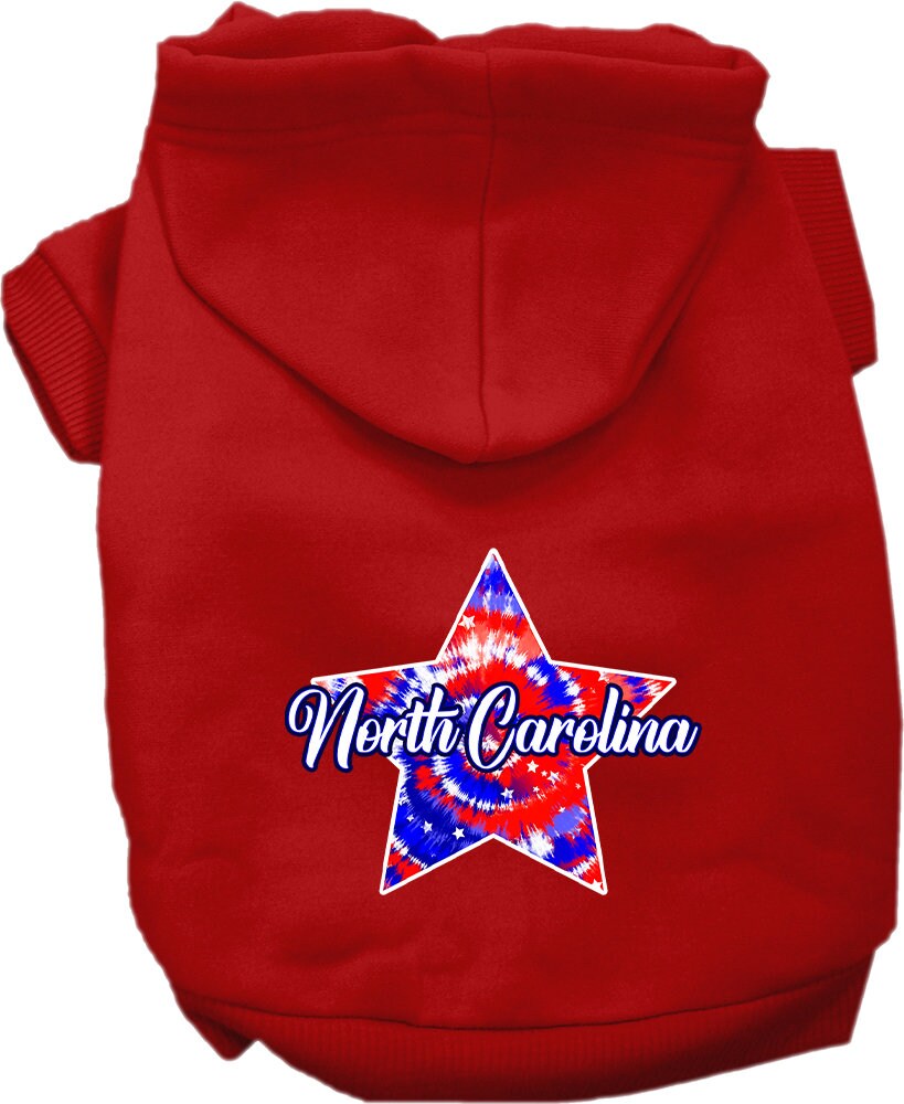 Pet Dog & Cat Screen Printed Hoodie for Medium to Large Pets (Sizes 2XL-6XL), "North Carolina Patriotic Tie Dye"