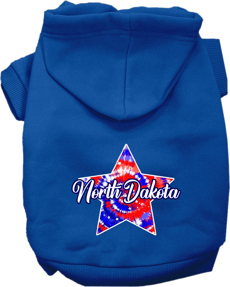 Pet Dog & Cat Screen Printed Hoodie for Medium to Large Pets (Sizes 2XL-6XL), "North Dakota Patriotic Tie Dye"