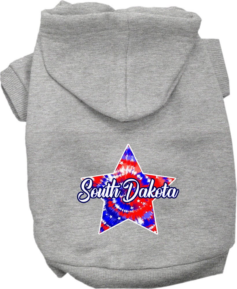 Pet Dog & Cat Screen Printed Hoodie for Medium to Large Pets (Sizes 2XL-6XL), "South Dakota Patriotic Tie Dye"