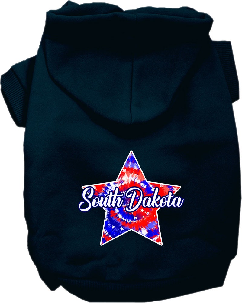 Pet Dog & Cat Screen Printed Hoodie for Medium to Large Pets (Sizes 2XL-6XL), "South Dakota Patriotic Tie Dye"