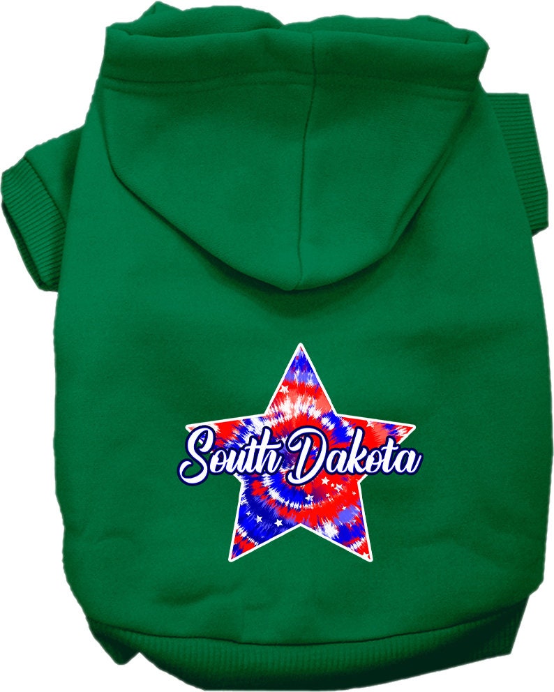 Pet Dog & Cat Screen Printed Hoodie for Medium to Large Pets (Sizes 2XL-6XL), "South Dakota Patriotic Tie Dye"