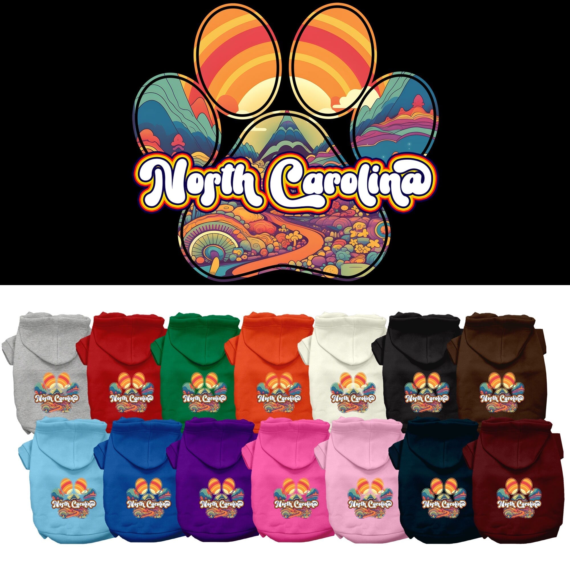 Pet Dog & Cat Screen Printed Hoodie for Medium to Large Pets (Sizes 2XL-6XL), "North Carolina Groovy Summit"