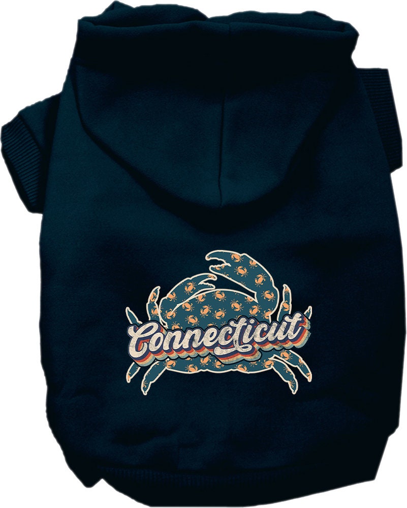 Pet Dog & Cat Screen Printed Hoodie for Small to Medium Pets (Sizes XS-XL), "Connecticut Retro Crabs"