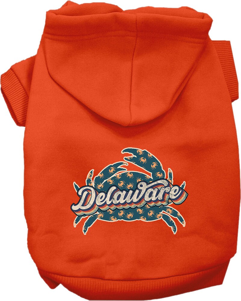 Pet Dog & Cat Screen Printed Hoodie for Medium to Large Pets (Sizes 2XL-6XL), "Delaware Retro Crabs"