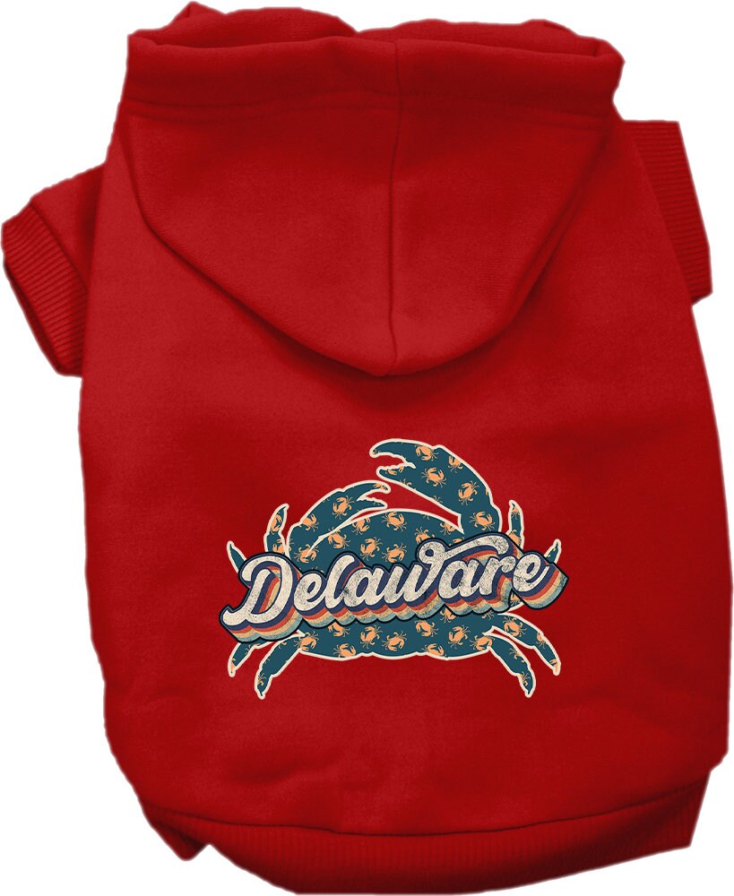 Pet Dog & Cat Screen Printed Hoodie for Medium to Large Pets (Sizes 2XL-6XL), "Delaware Retro Crabs"