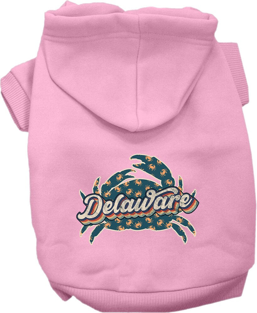 Pet Dog & Cat Screen Printed Hoodie for Small to Medium Pets (Sizes XS-XL), "Delaware Retro Crabs"