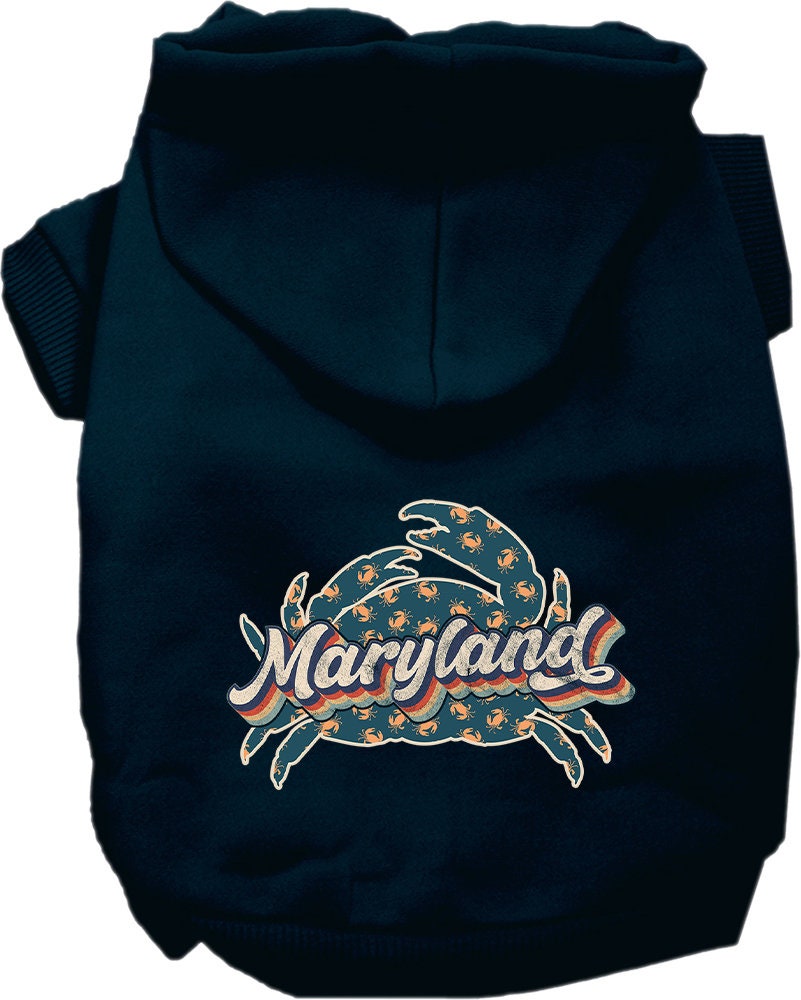 Pet Dog & Cat Screen Printed Hoodie for Small to Medium Pets (Sizes XS-XL), "Maryland Retro Crabs"