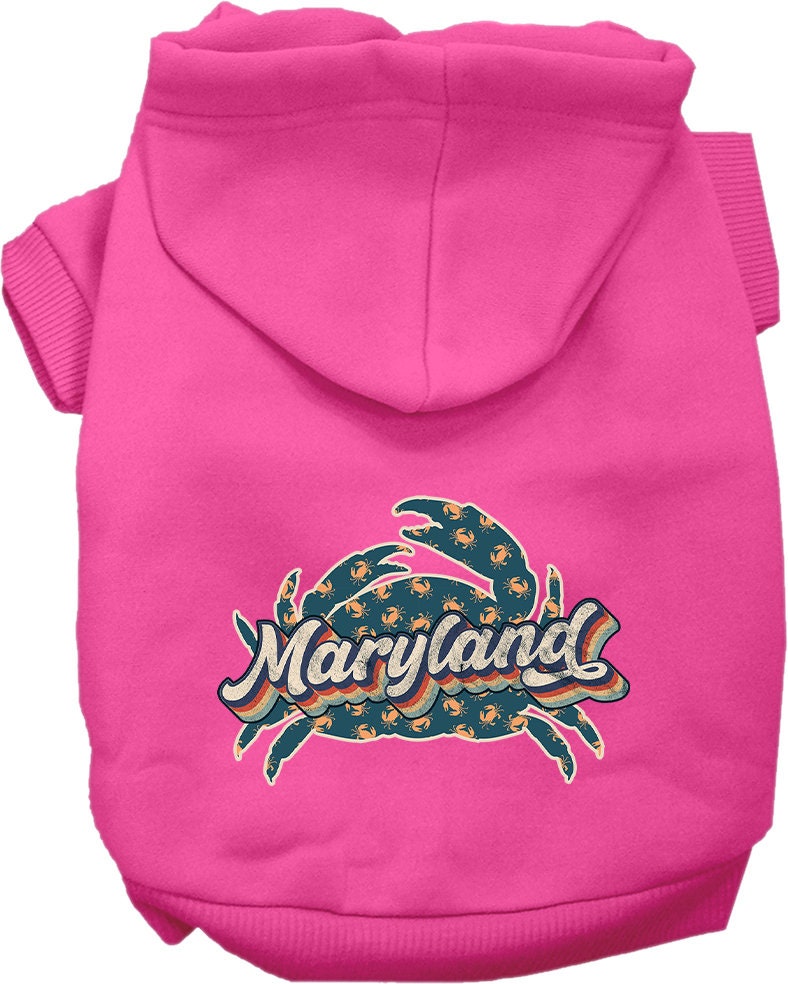 Pet Dog & Cat Screen Printed Hoodie for Medium to Large Pets (Sizes 2XL-6XL), "Maryland Retro Crabs"