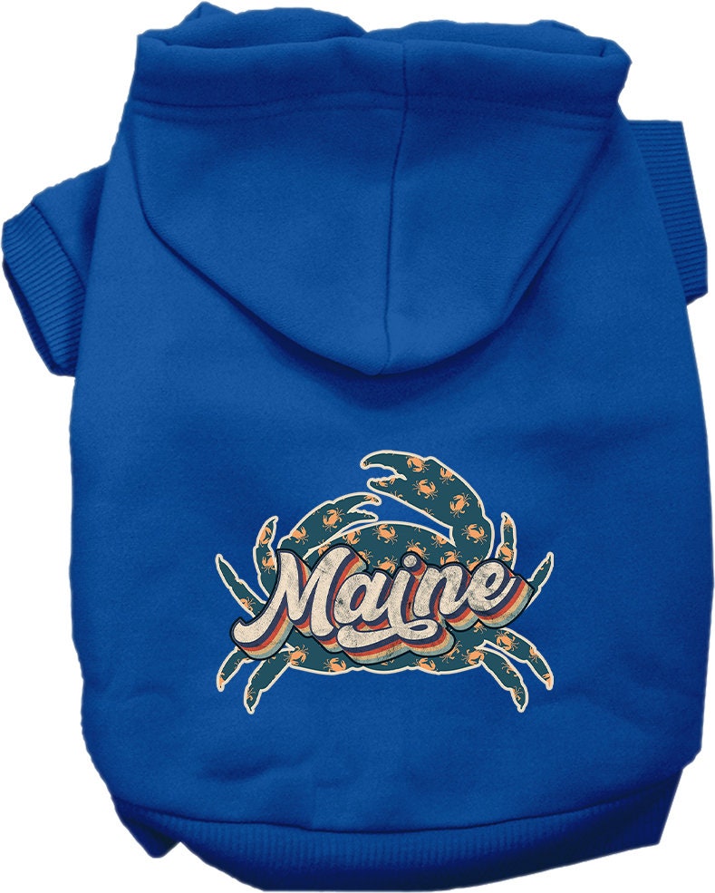 Pet Dog & Cat Screen Printed Hoodie for Medium to Large Pets (Sizes 2XL-6XL), "Maine Retro Crabs"