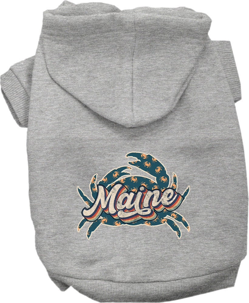 Pet Dog & Cat Screen Printed Hoodie for Medium to Large Pets (Sizes 2XL-6XL), "Maine Retro Crabs"