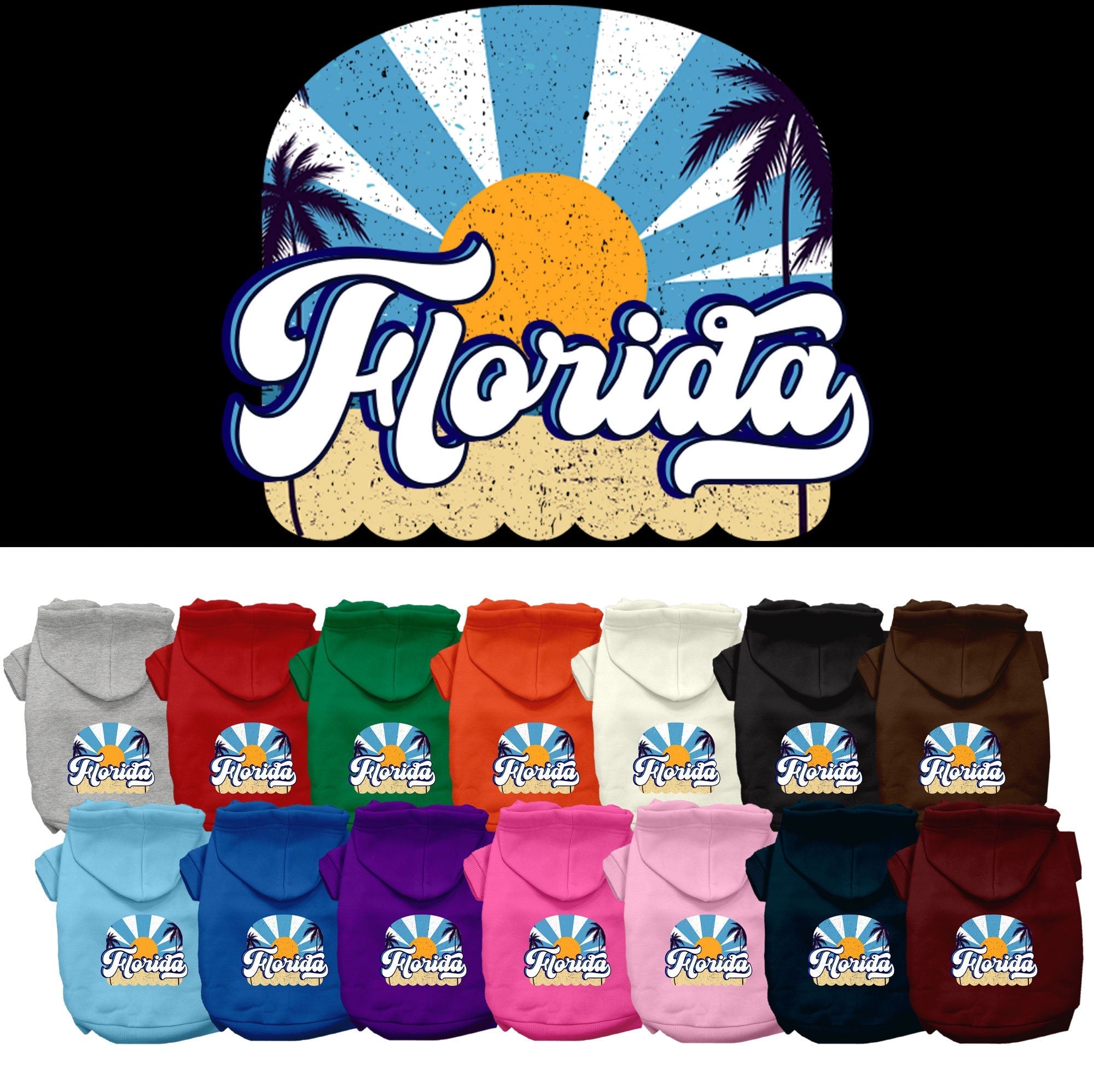 Pet Dog & Cat Screen Printed Hoodie for Small to Medium Pets (Sizes XS-XL), "Florida Coast"