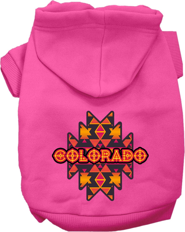 Pet Dog & Cat Screen Printed Hoodie for Small to Medium Pets (Sizes XS-XL), "Colorado Navajo Tribal"