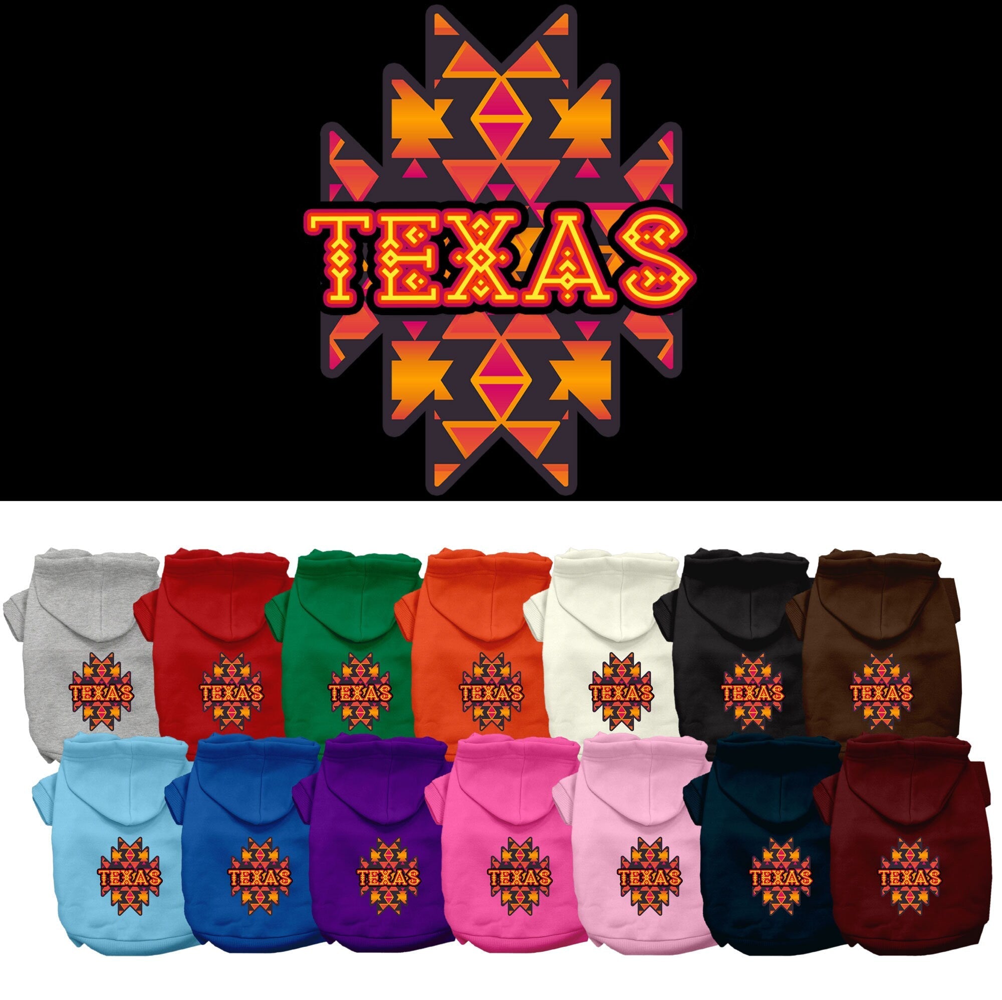 Pet Dog & Cat Screen Printed Hoodie for Medium to Large Pets (Sizes 2XL-6XL), "Texas Navajo Tribal"