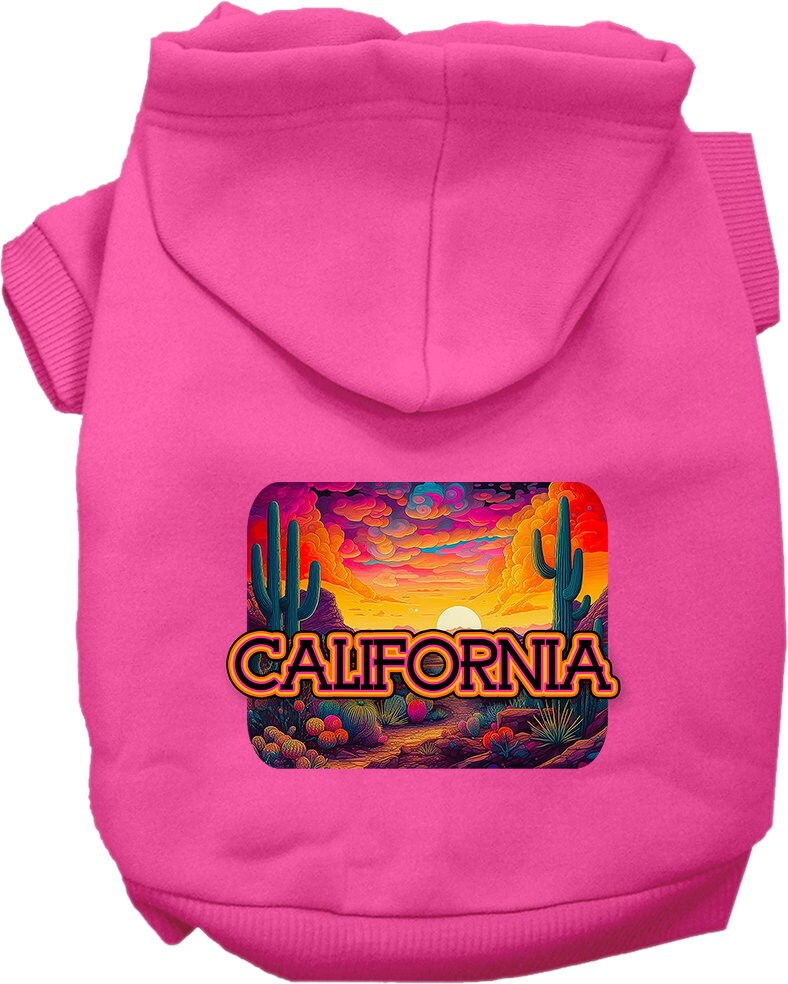 Pet Dog & Cat Screen Printed Hoodie for Small to Medium Pets (Sizes XS-XL), "California Neon Desert"