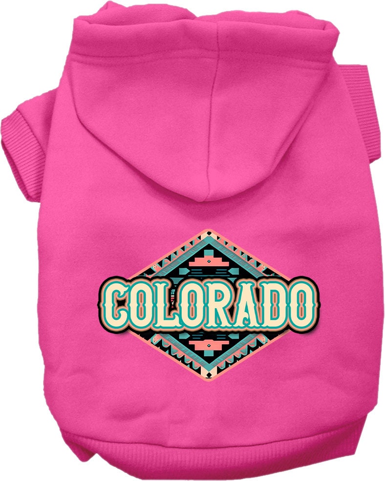 Pet Dog & Cat Screen Printed Hoodie for Medium to Large Pets (Sizes 2XL-6XL), "Colorado Peach Aztec"