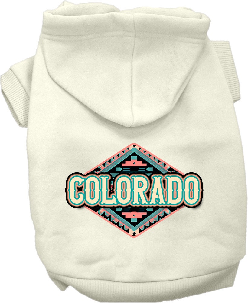 Pet Dog & Cat Screen Printed Hoodie for Medium to Large Pets (Sizes 2XL-6XL), "Colorado Peach Aztec"