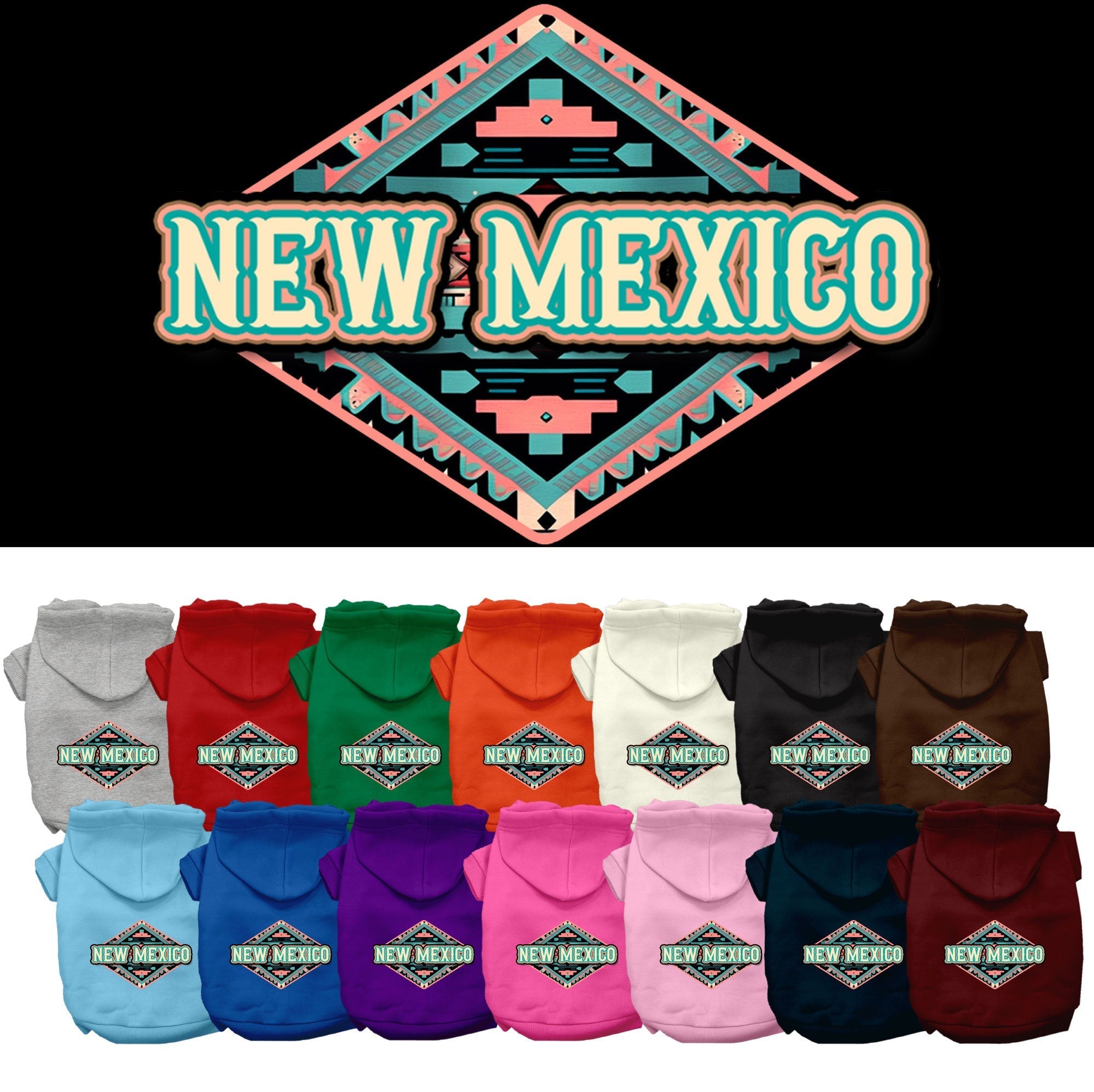 Pet Dog & Cat Screen Printed Hoodie for Medium to Large Pets (Sizes 2XL-6XL), "New Mexico Peach Aztec"