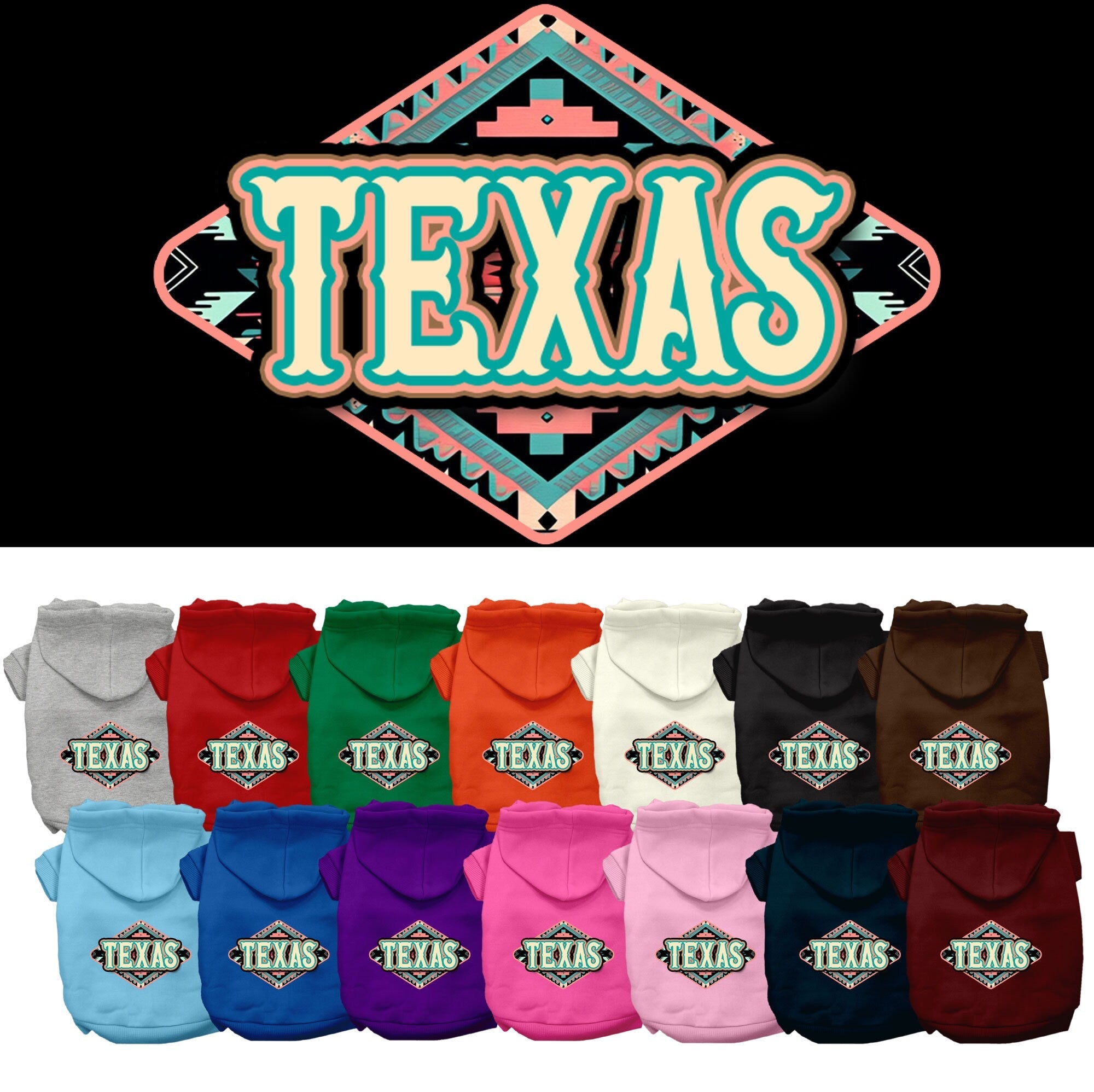 Pet Dog & Cat Screen Printed Hoodie for Medium to Large Pets (Sizes 2XL-6XL), "Texas Peach Aztec"