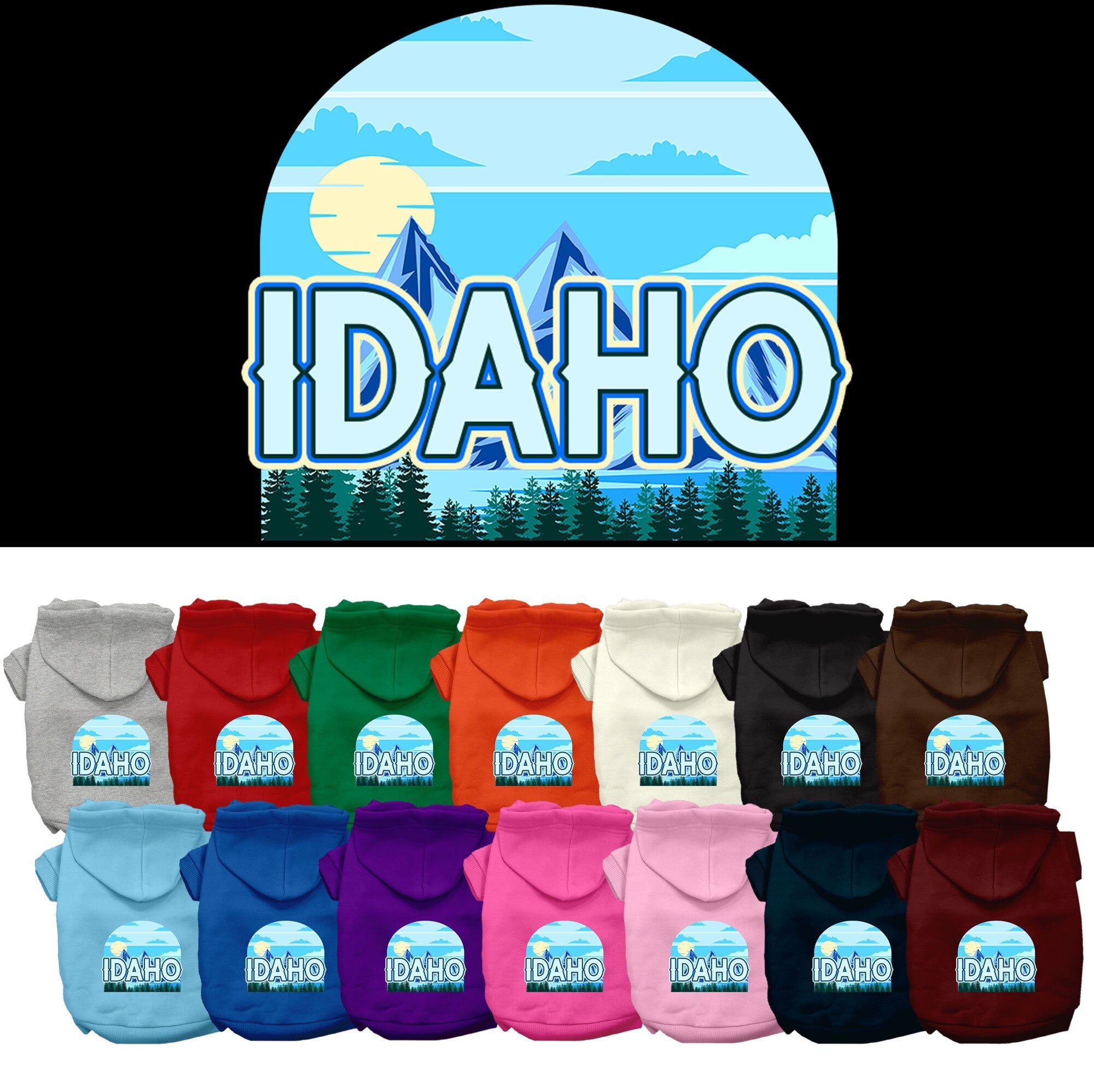 Pet Dog & Cat Screen Printed Hoodie for Small to Medium Pets (Sizes XS-XL), "Idaho Trailblazer"