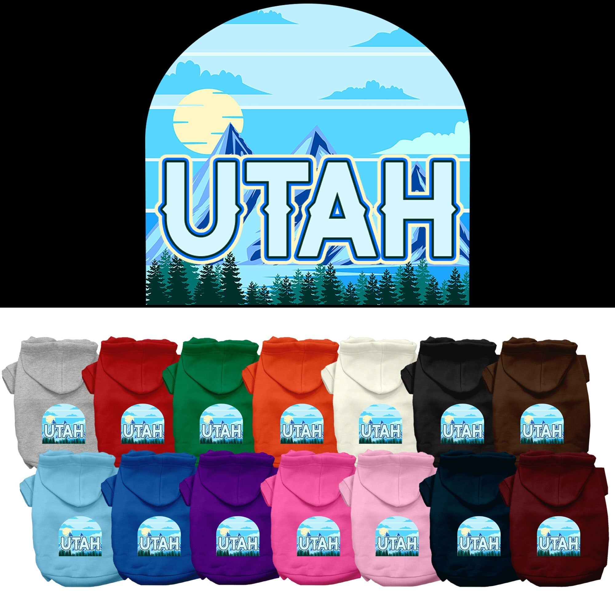 Pet Dog & Cat Screen Printed Hoodie for Medium to Large Pets (Sizes 2XL-6XL), "Utah Trailblazer"