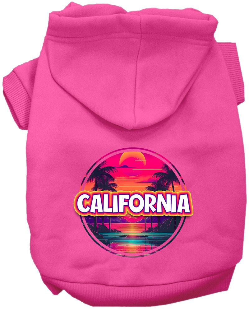 Pet Dog & Cat Screen Printed Hoodie for Small to Medium Pets (Sizes XS-XL), "California Neon Beach Sunset"