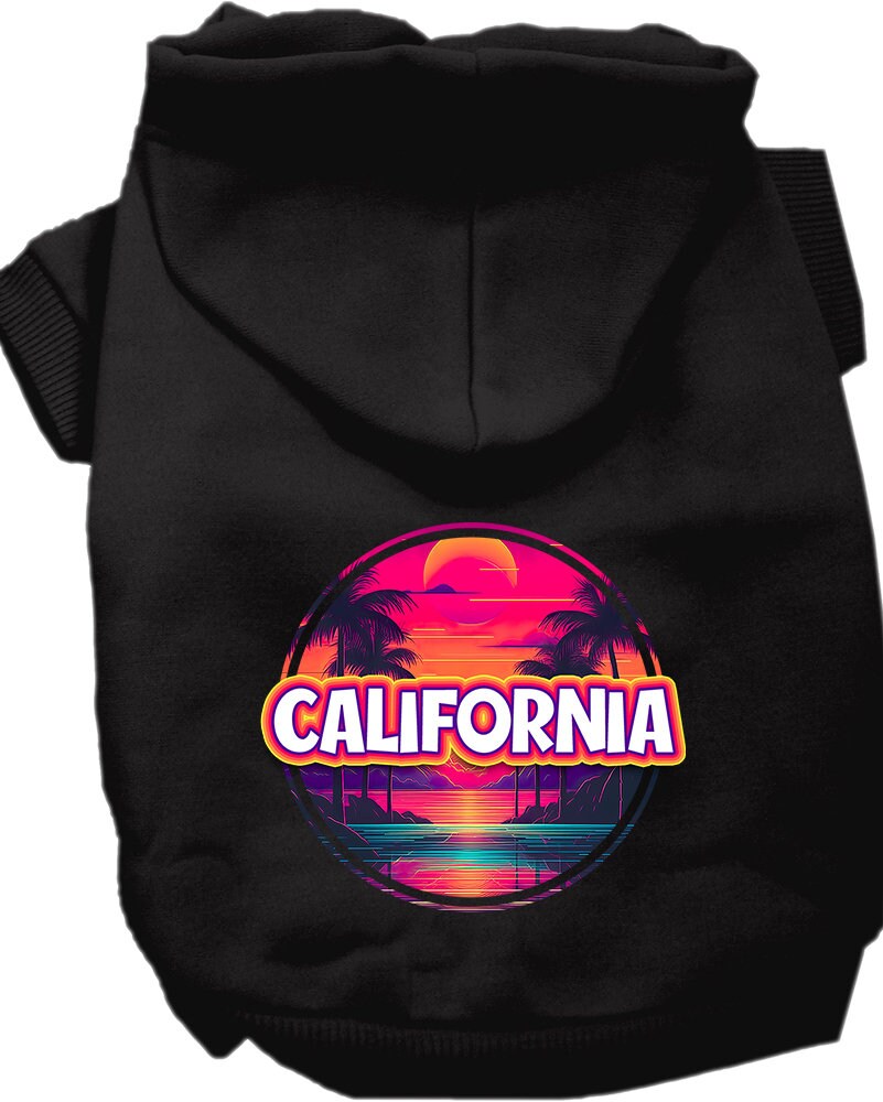 Pet Dog & Cat Screen Printed Hoodie for Medium to Large Pets (Sizes 2XL-6XL), "California Neon Beach Sunset"