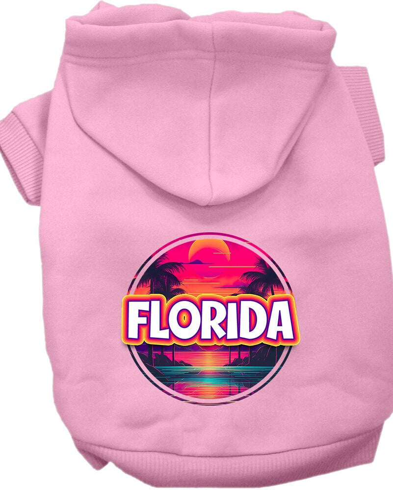 Pet Dog & Cat Screen Printed Hoodie for Small to Medium Pets (Sizes XS-XL), "Florida Neon Beach Sunset"