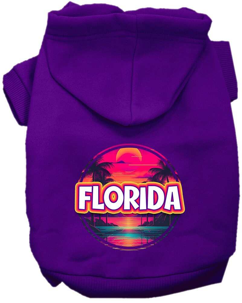 Pet Dog & Cat Screen Printed Hoodie for Small to Medium Pets (Sizes XS-XL), "Florida Neon Beach Sunset"