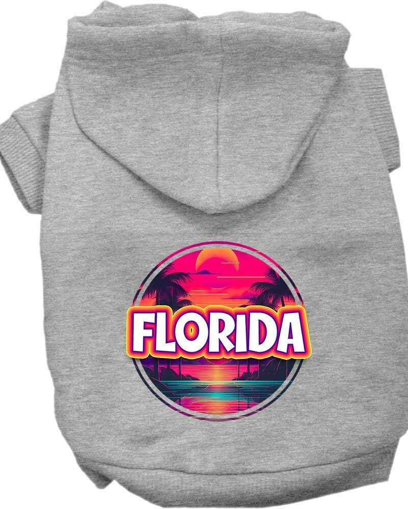 Pet Dog & Cat Screen Printed Hoodie for Small to Medium Pets (Sizes XS-XL), "Florida Neon Beach Sunset"