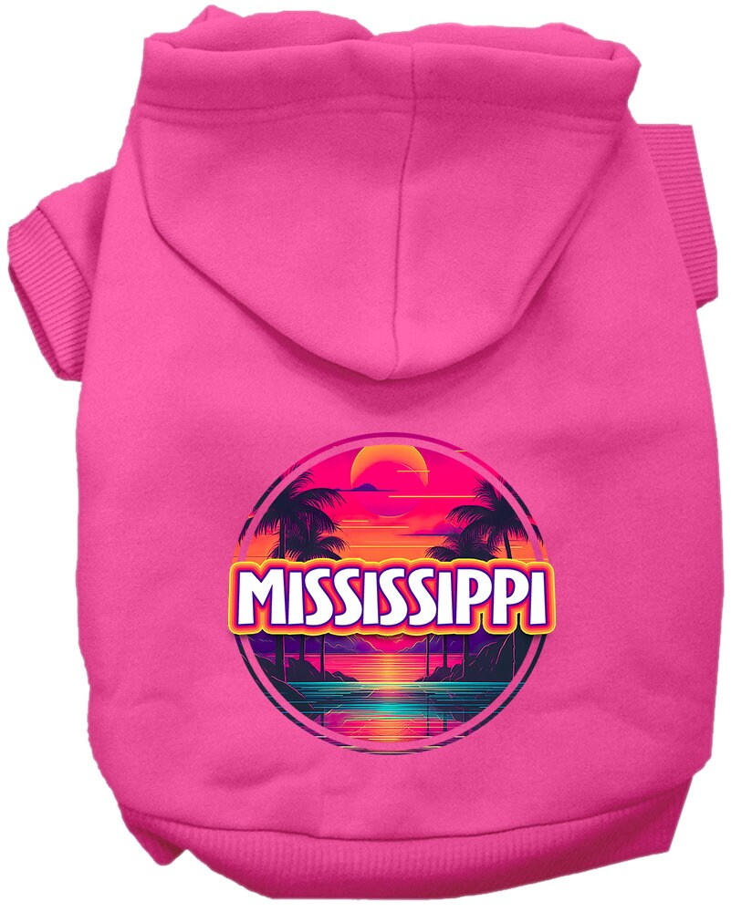 Pet Dog & Cat Screen Printed Hoodie for Medium to Large Pets (Sizes 2XL-6XL), "Mississippi Neon Beach Sunset"