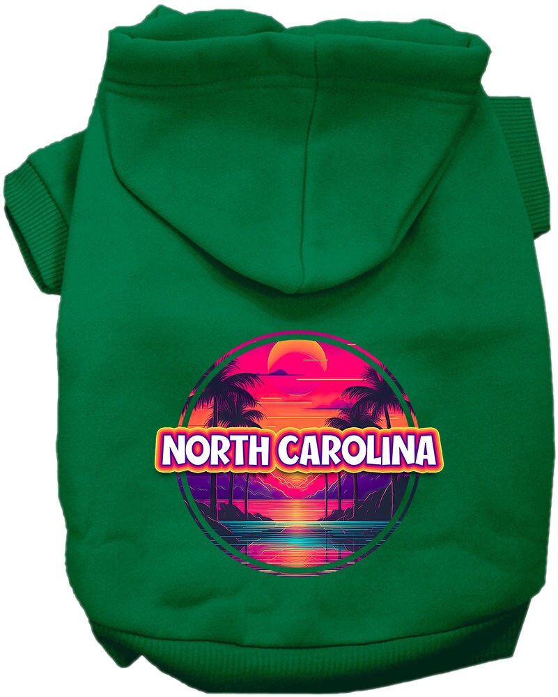 Pet Dog & Cat Screen Printed Hoodie for Medium to Large Pets (Sizes 2XL-6XL), "North Carolina Neon Beach Sunset"