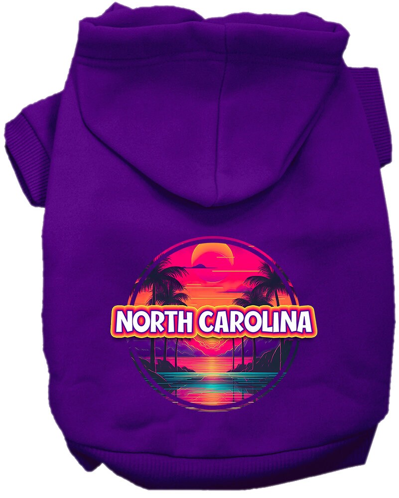 Pet Dog & Cat Screen Printed Hoodie for Medium to Large Pets (Sizes 2XL-6XL), "North Carolina Neon Beach Sunset"